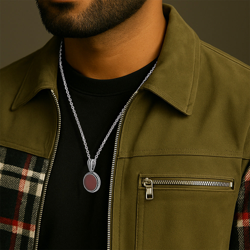 Twisted Rope Red Agate Oxidised Pendant