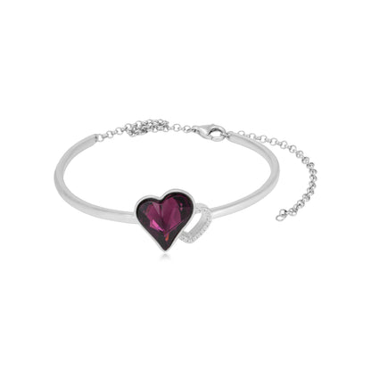 Two Hearts Rhodium Plated Purple White Stone Kada 
