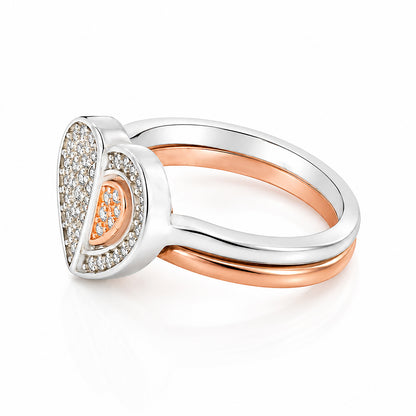 Two Tone Crystal Pave Heart Sterling Silver Ring