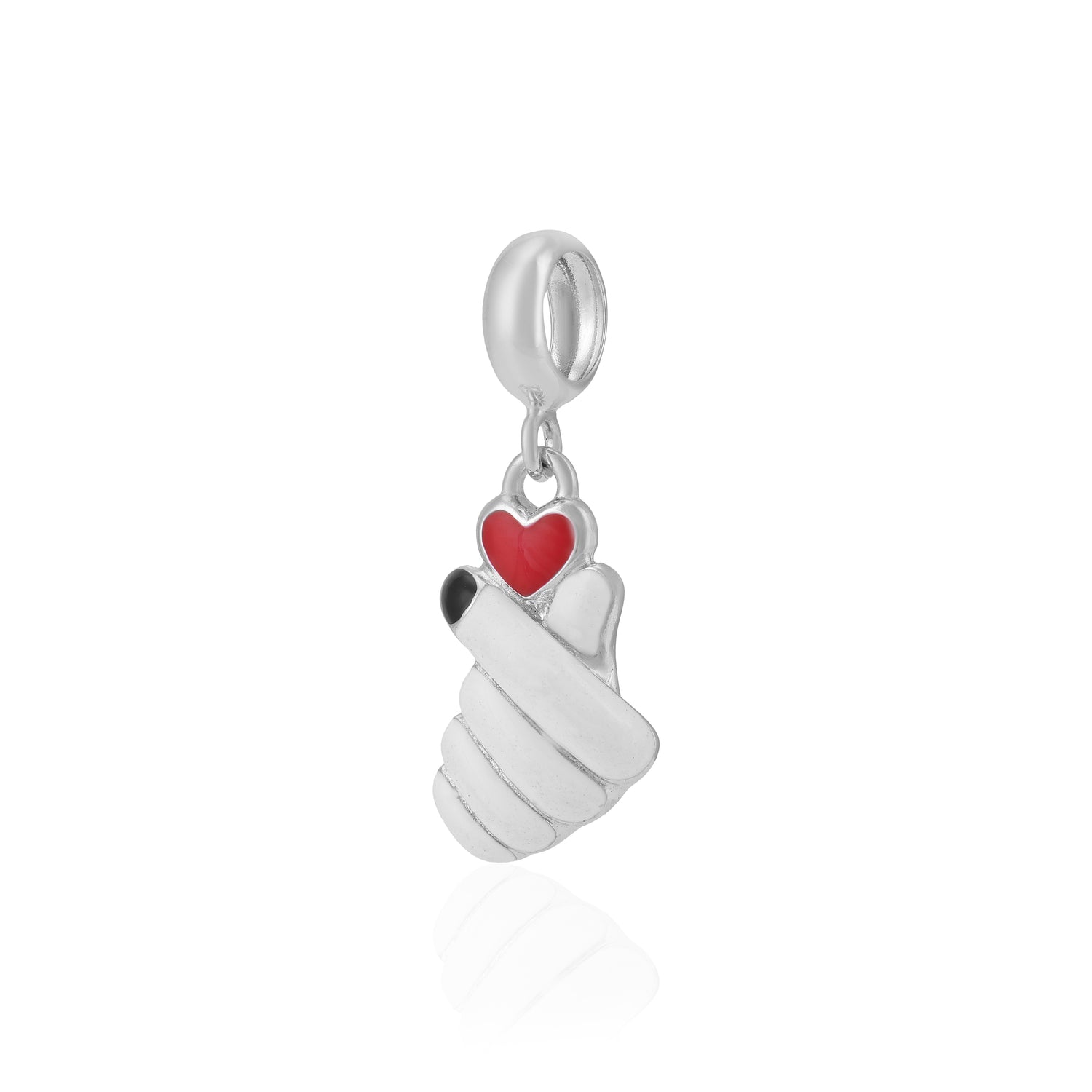 Unified Hand Heart 925 Rhodium Plated Red Enamel Pendants