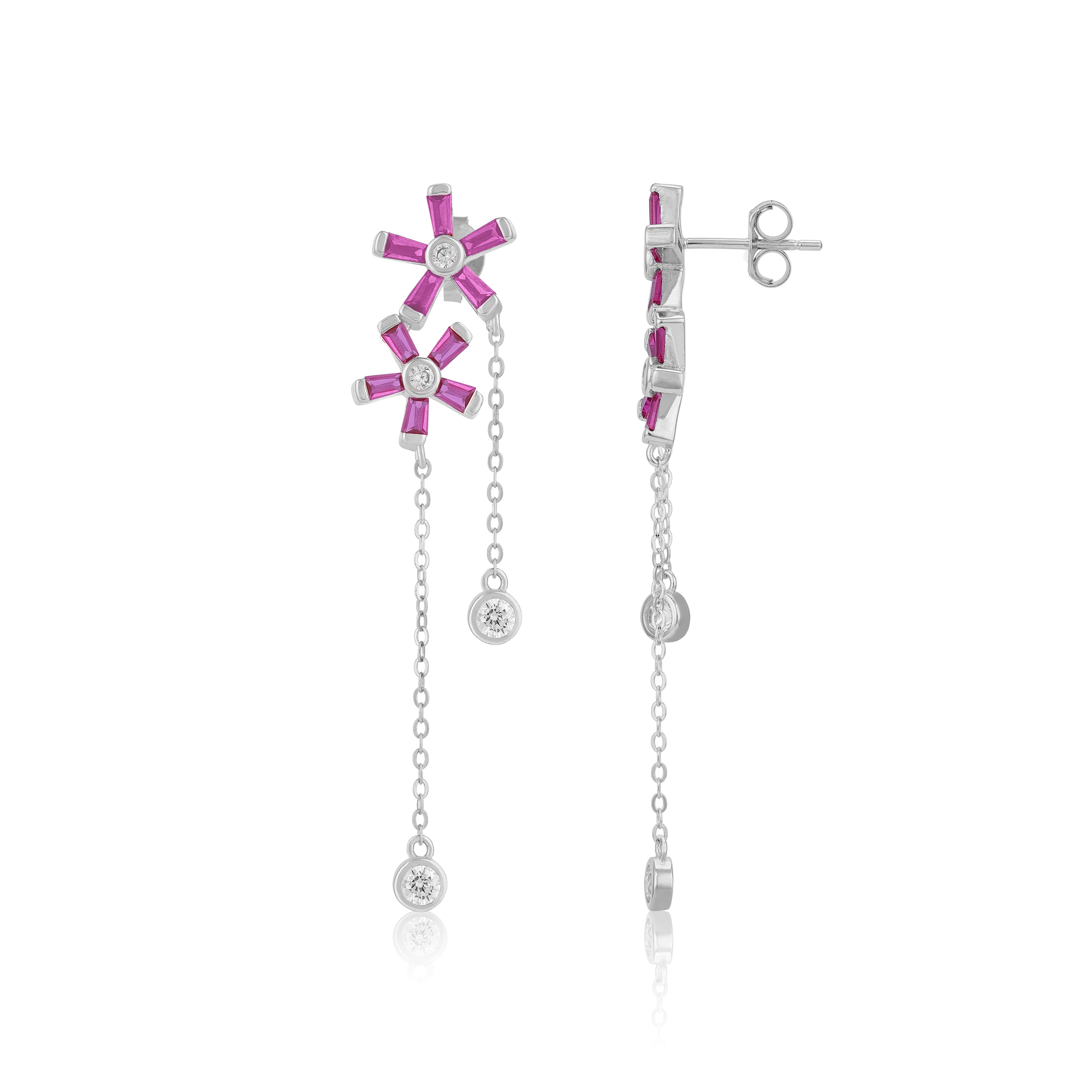Unique Ruby 925 Sterling Silver Dual Dangling Earring for Women