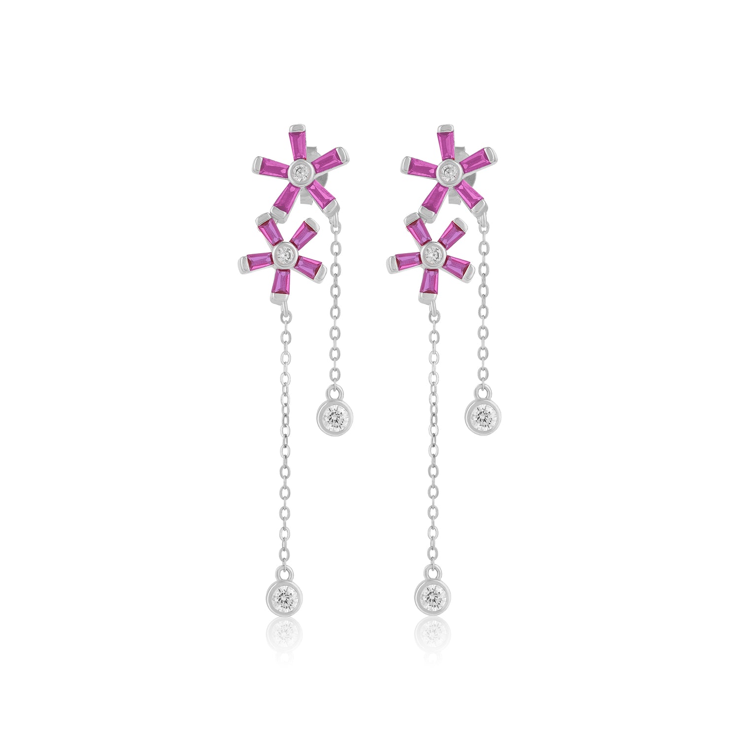 Unique Ruby 925 Sterling Silver Dual Dangling Earring for Women