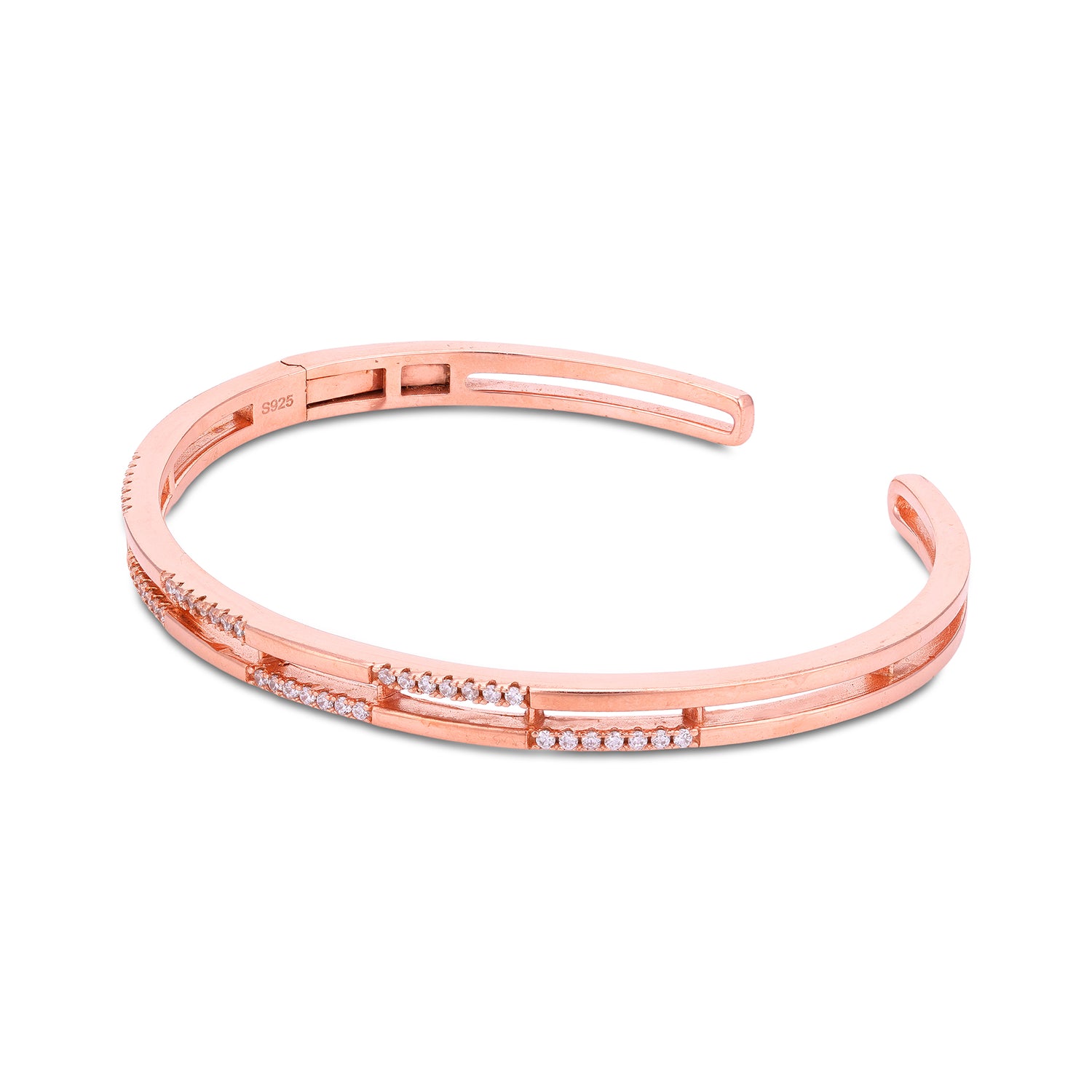 Urban Sparkle 925 Sterling Silver Rose Gold Kada for Wome
