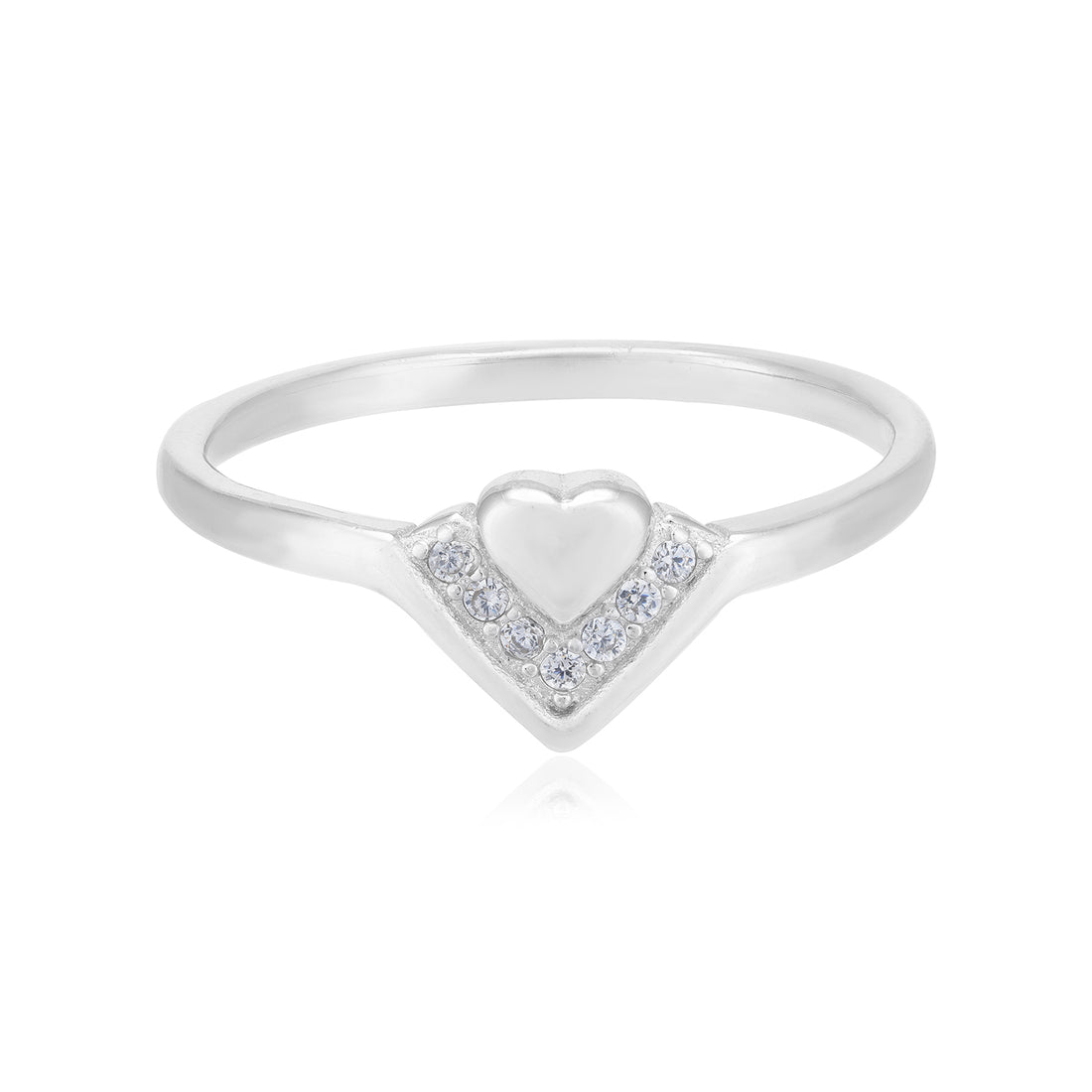 V-Cut Heart Fusion Rhodium Plated Ring