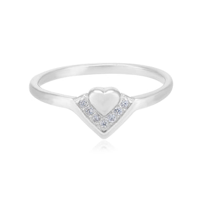 V-Cut Heart Fusion Rhodium Plated Ring