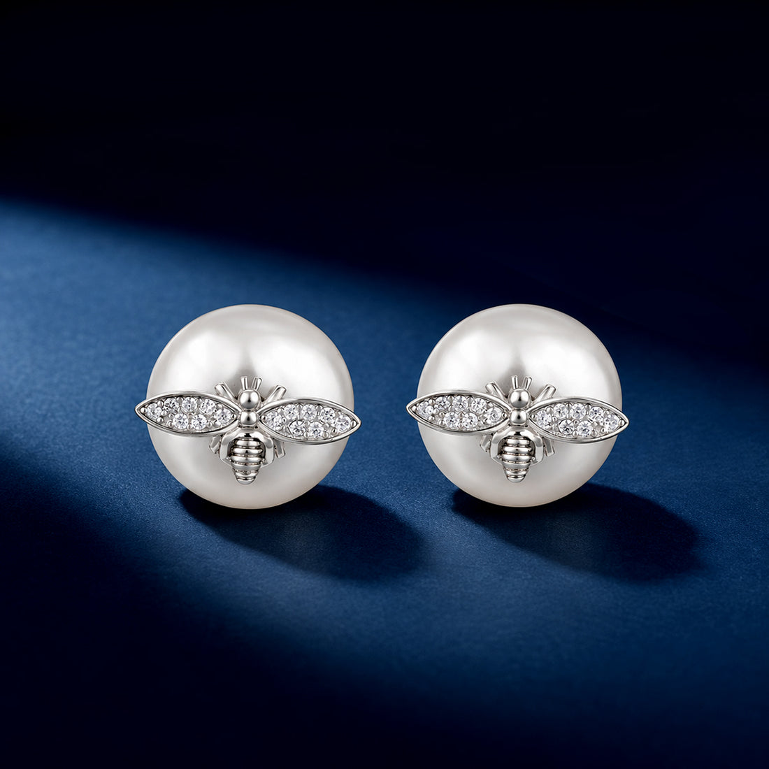 Valentine Honeybee 925 Sterling Silver White Pearl Stud for Women