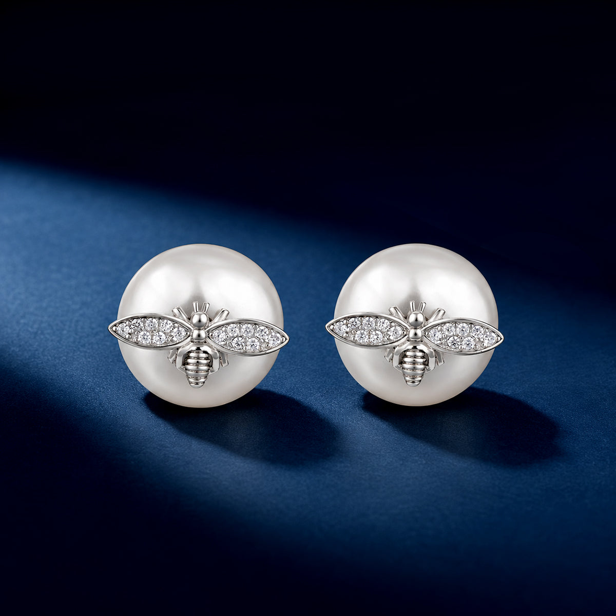 Valentine Honeybee 925 Sterling Silver White Pearl Stud for Women