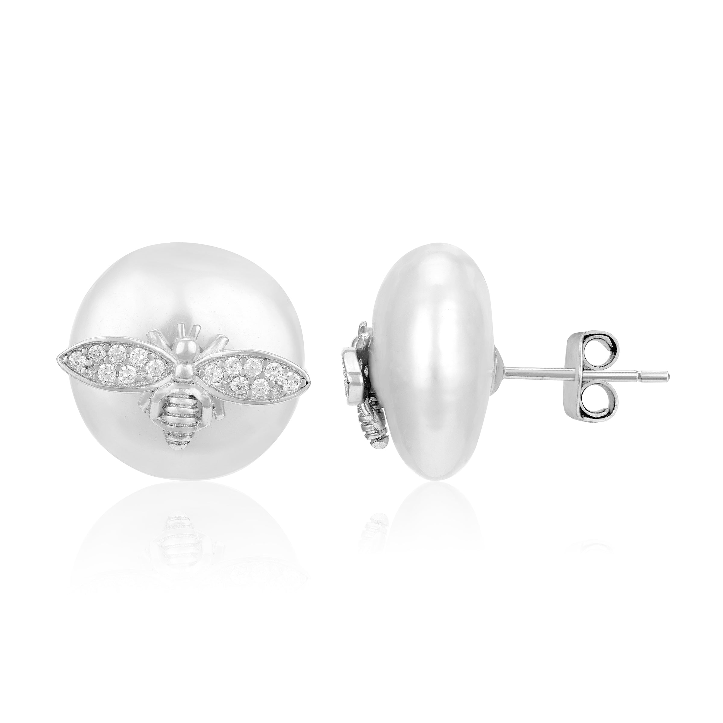Valentine Honeybee 925 Sterling Silver White Pearl Stud for Women