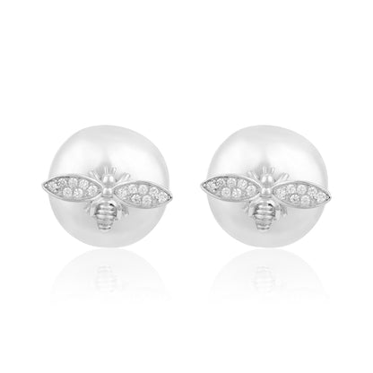 Valentine Honeybee 925 Sterling Silver White Pearl Stud for Women