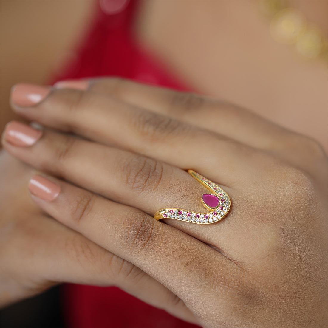 Vanki Inspired Gold Plated 925 Striking Redstone Rings