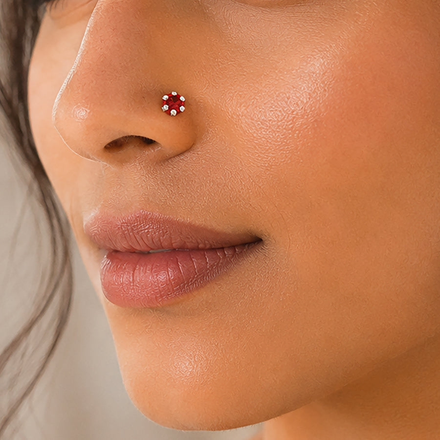 Velvet Ruby Glow 925 Sterling Silver Premium Nosepin