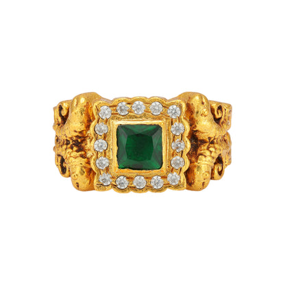 Verdant Cube 925 Gold Plated Carved Manga Sides Rings