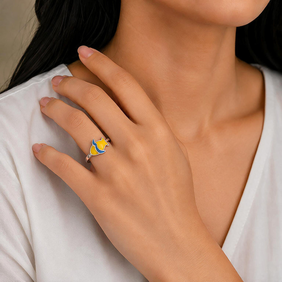 Vibrant Enamel Yellow Fish Silver Ring