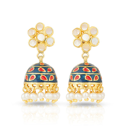 Vibrant Meenakari Pearl Drop 925 Sterling Silver Earrings