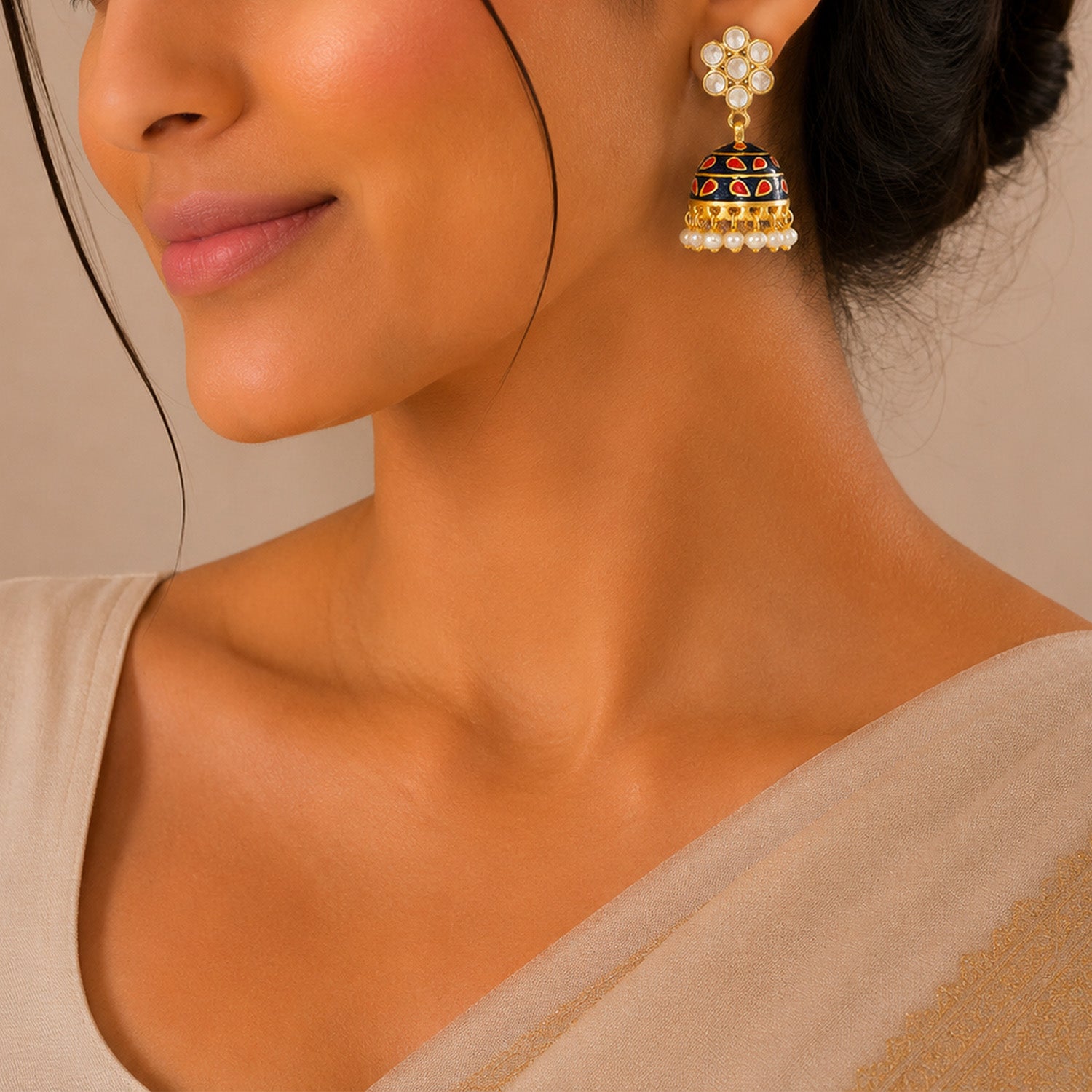 Vibrant Meenakari Pearl Drop 925 Sterling Silver Earrings