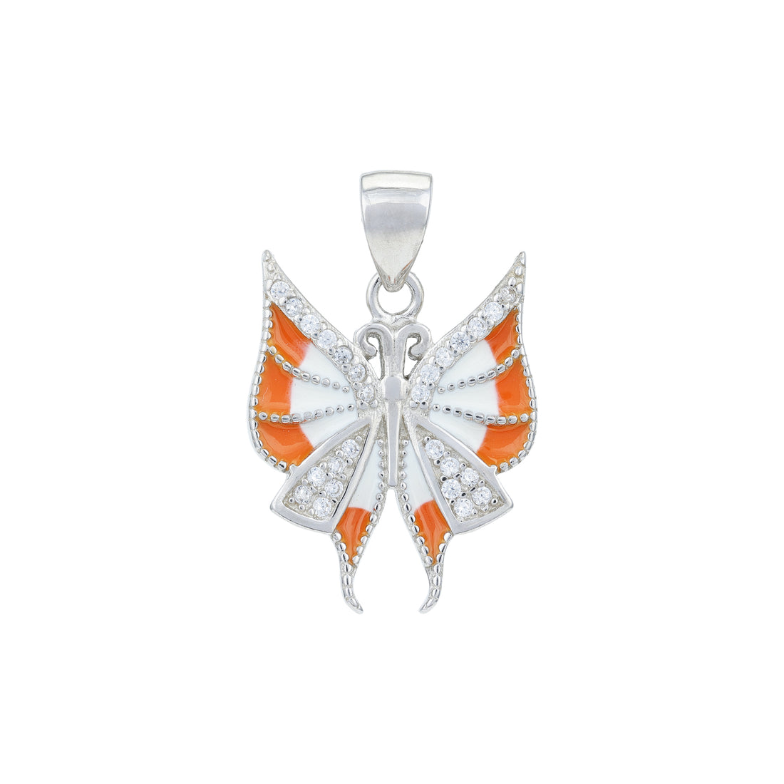 Vibrant Orange Enamel Butterfly Charm 925 Sterling Silver Pendant for women
