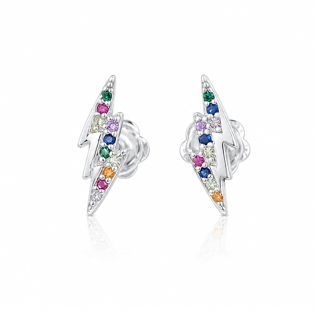 Vibrant Rainbow Bolt 925 Sterling Silver Stud for Women