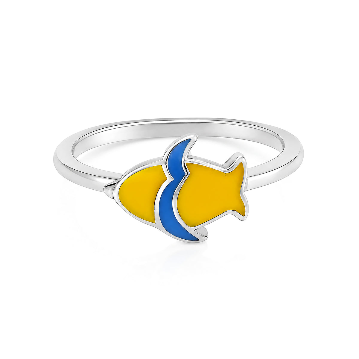 Vibrant Enamel Yellow Fish Silver Ring
