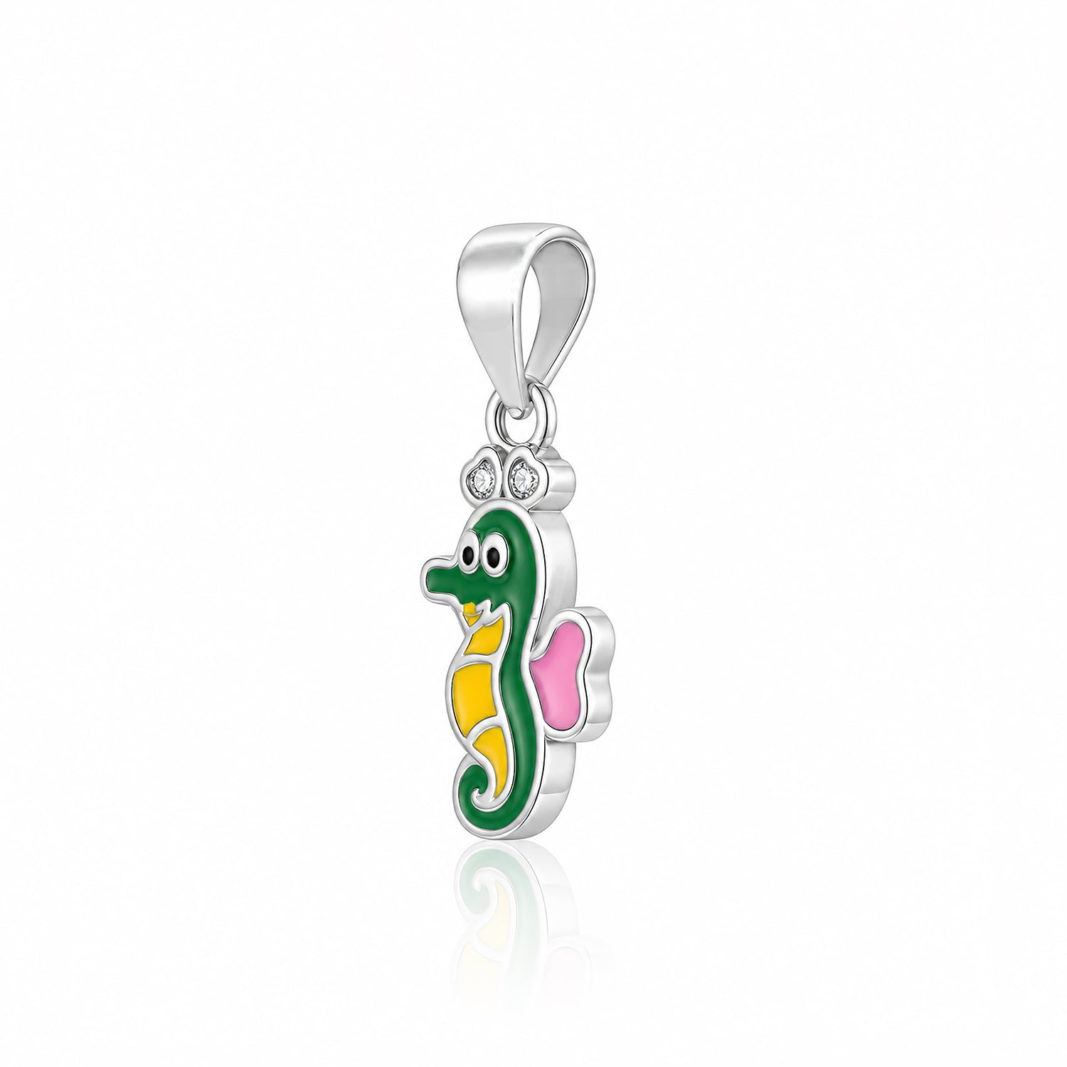 Vibrant Enamel Seahorse Silver Pendant