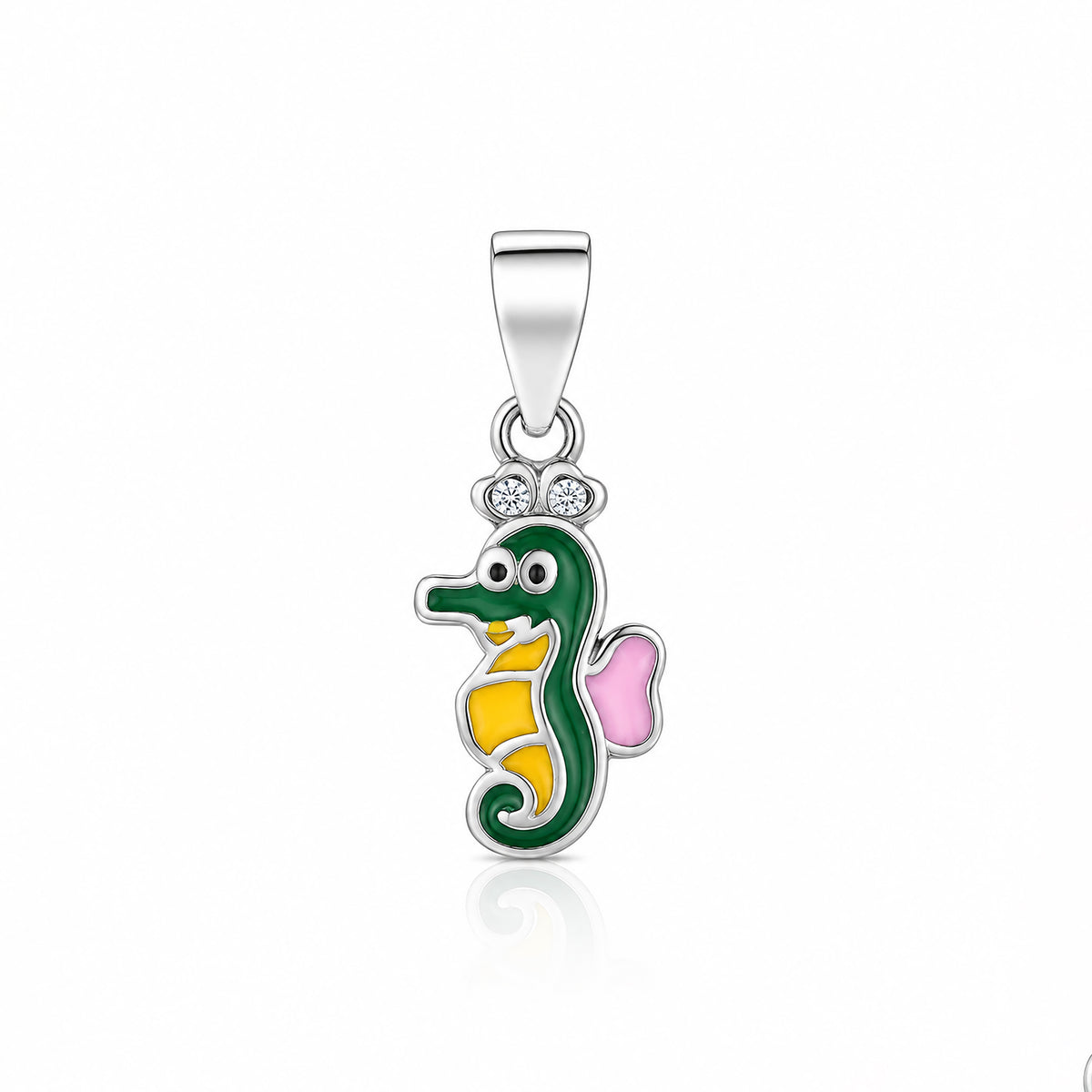 Vibrant Enamel Seahorse Silver Pendant