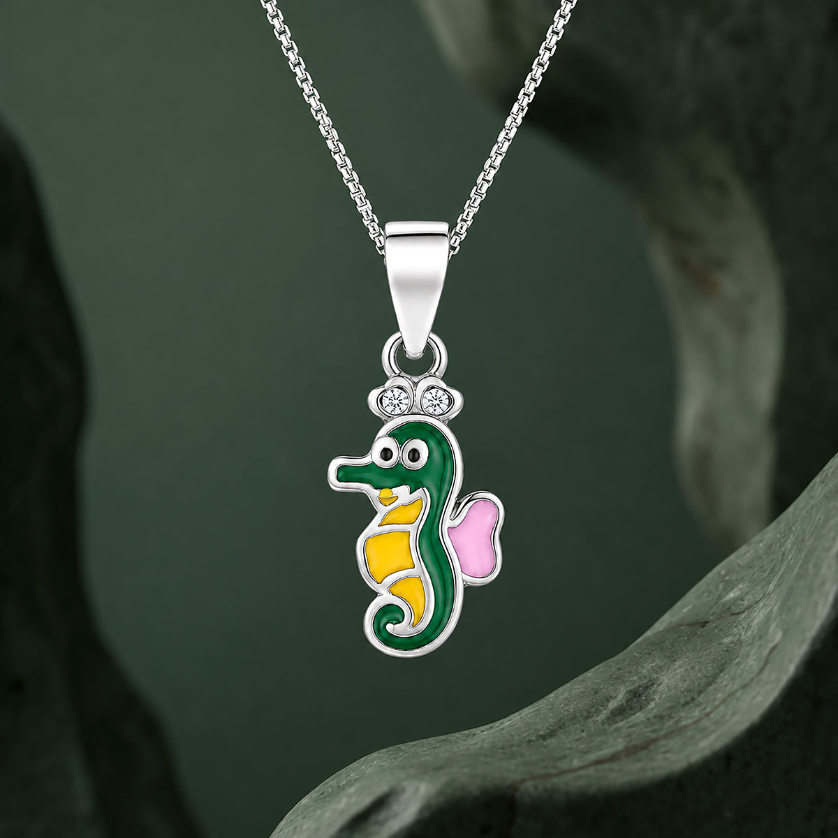 Vibrant Enamel Seahorse Silver Pendant