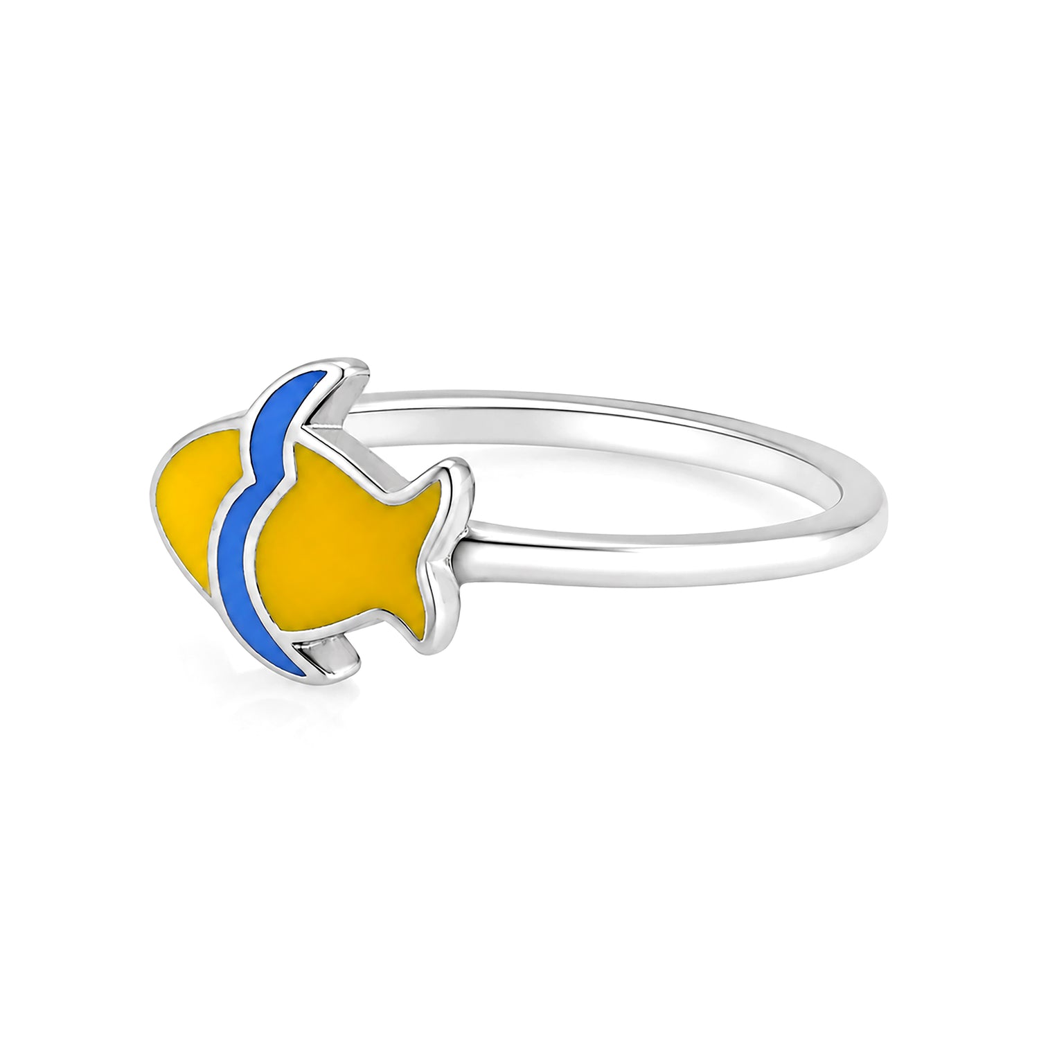 Vibrant Enamel Yellow Fish Silver Ring
