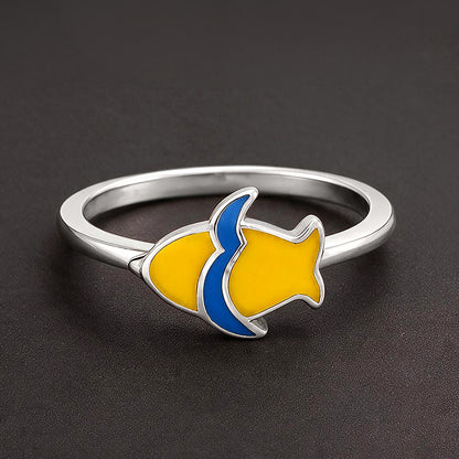 Vibrant Enamel Yellow Fish Silver Ring