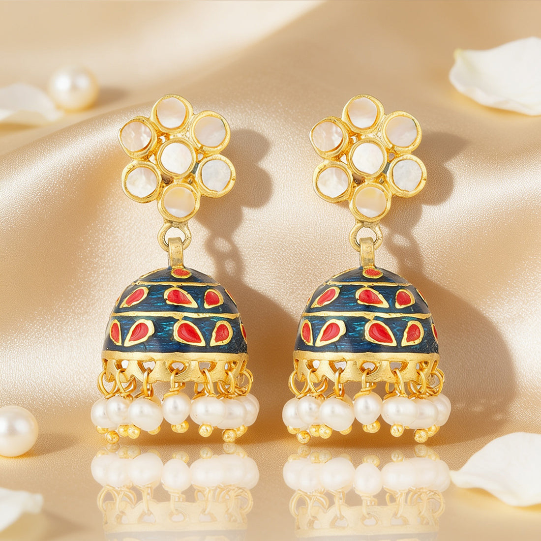 Vibrant Meenakari Pearl Drop 925 Sterling Silver Earrings