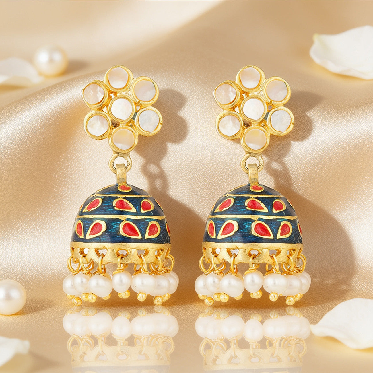 Vibrant Meenakari Pearl Drop 925 Sterling Silver Earrings