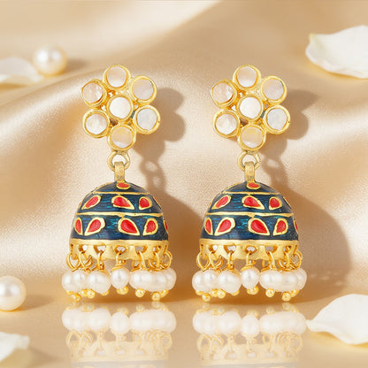 Vibrant Meenakari Pearl Drop 925 Sterling Silver Earrings