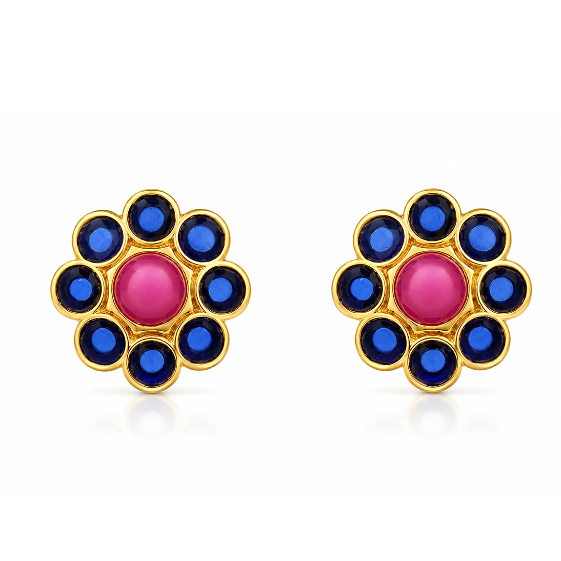 Vibrant Multi-Color Round Gemstone Flower Silver Studs
