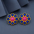 Vibrant Multi-Color Round Gemstone Flower Silver Studs