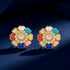 Vibrant Pastel Heart Petal Crystal Silver Flower Studs