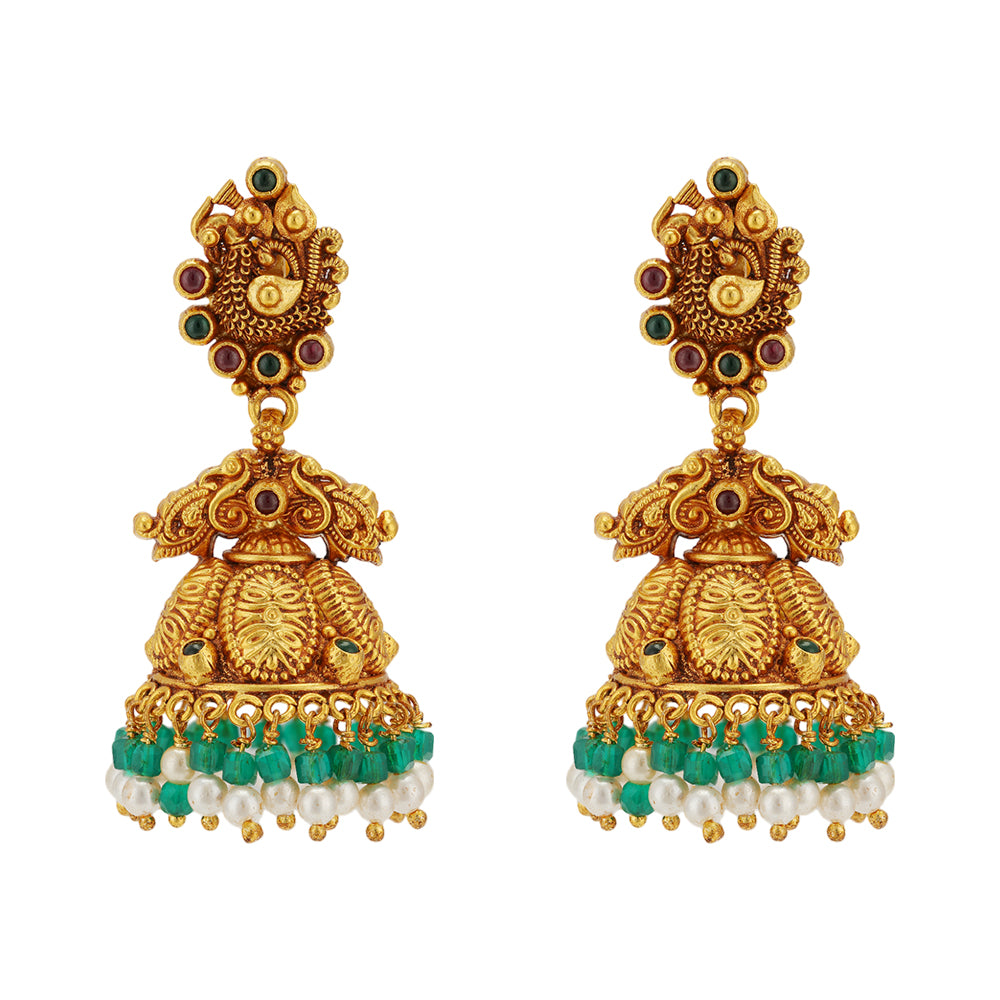 Vibrant Peacock 925 Gold Plated Pearly Drops Earrings