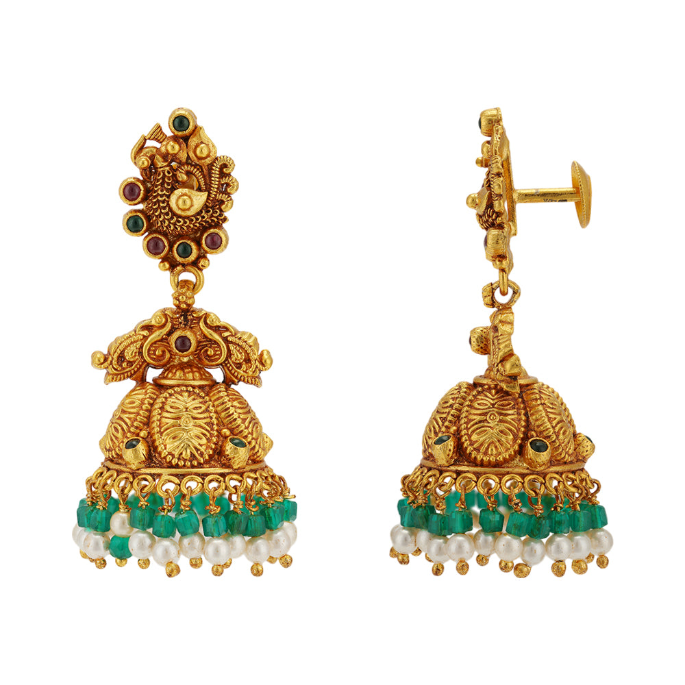 Vibrant Peacock 925 Gold Plated Pearly Drops Earrings