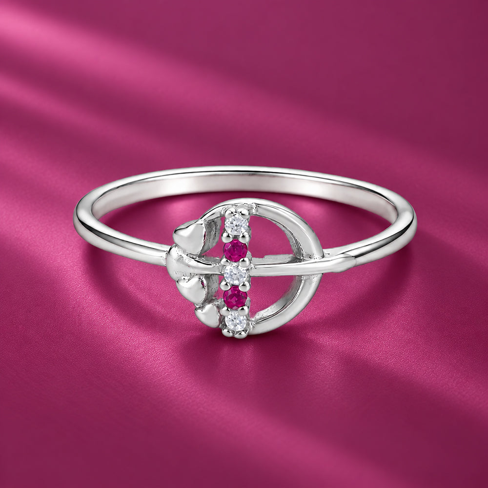 Vibrant Pink White Stone 925 Sterling Silver Circular Frame Ring for Women