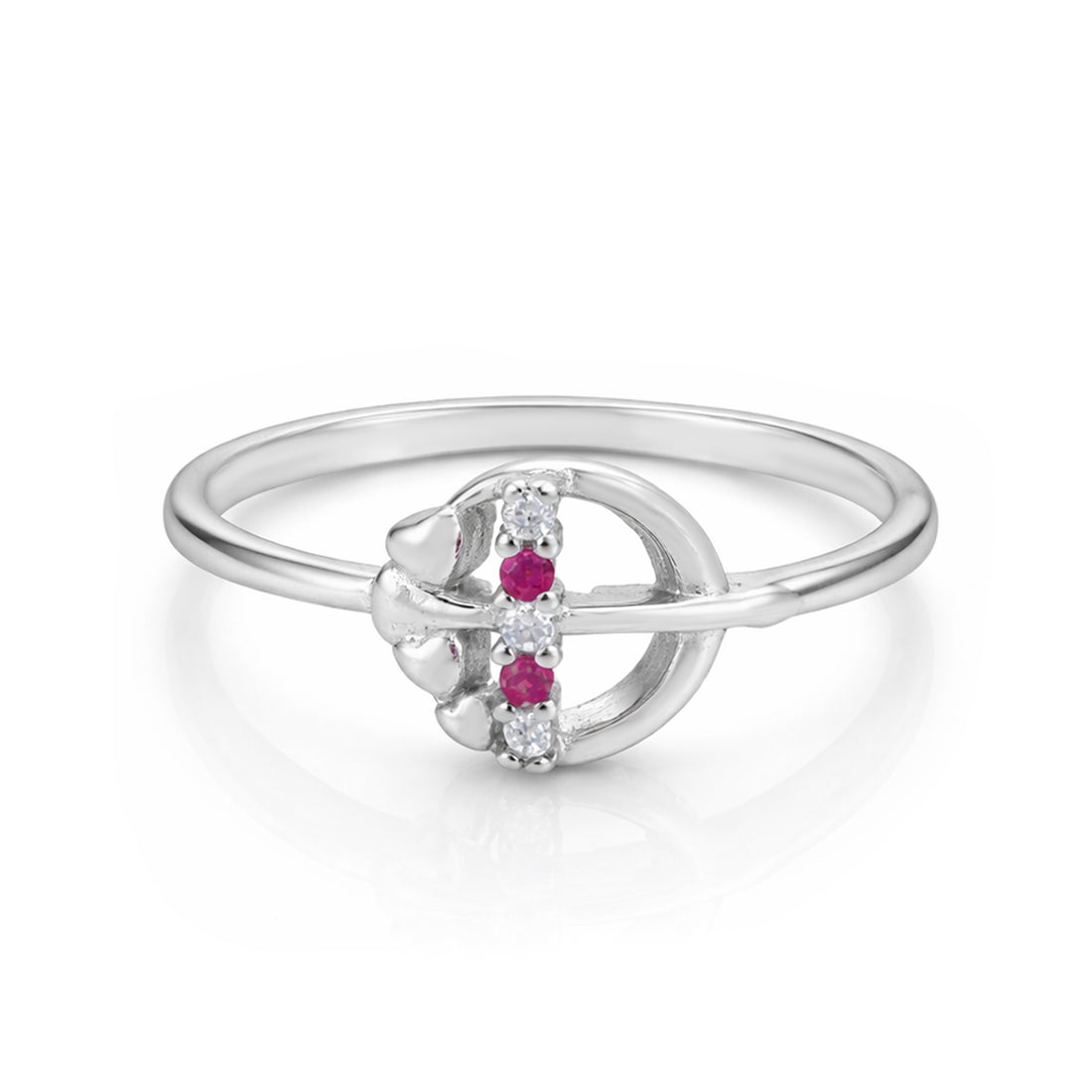 Vibrant Pink White Stone 925 Sterling Silver Circular Frame Ring for Women