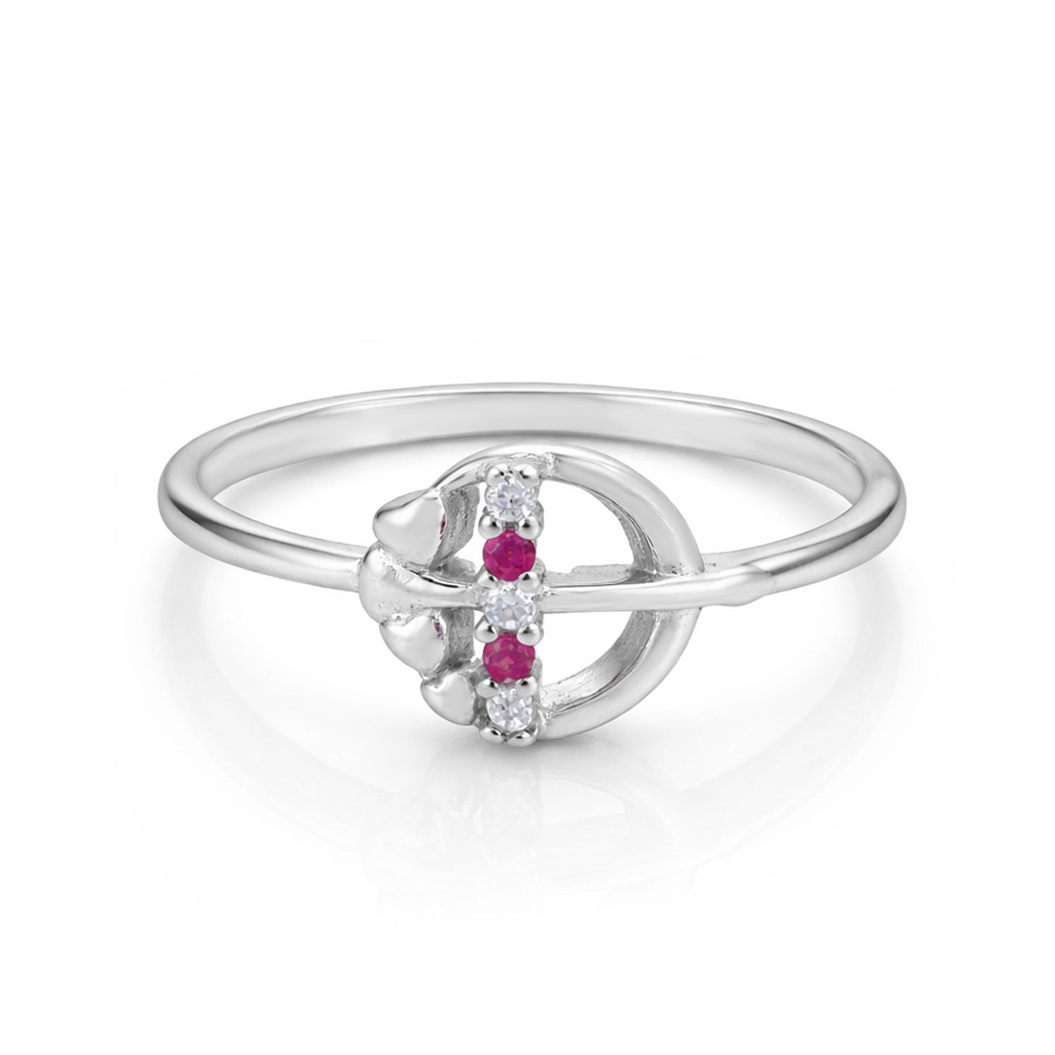 Vibrant Pink White Stone 925 Sterling Silver Circular Frame Ring for Women
