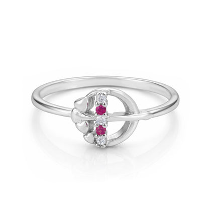 Vibrant Pink White Stone 925 Sterling Silver Circular Frame Ring for Women