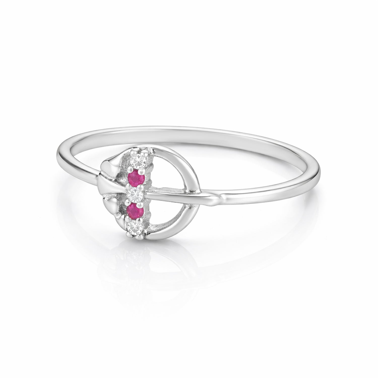 Vibrant Pink White Stone 925 Sterling Silver Circular Frame Ring for Women