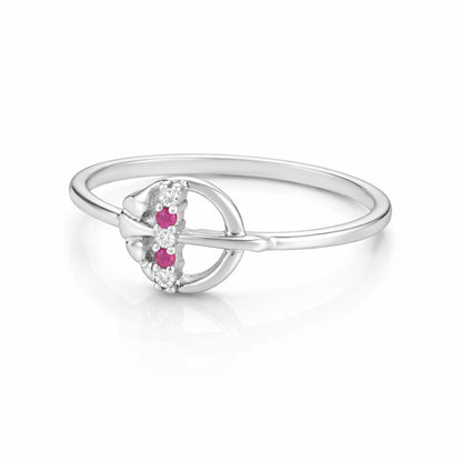 Vibrant Pink White Stone 925 Sterling Silver Circular Frame Ring for Women