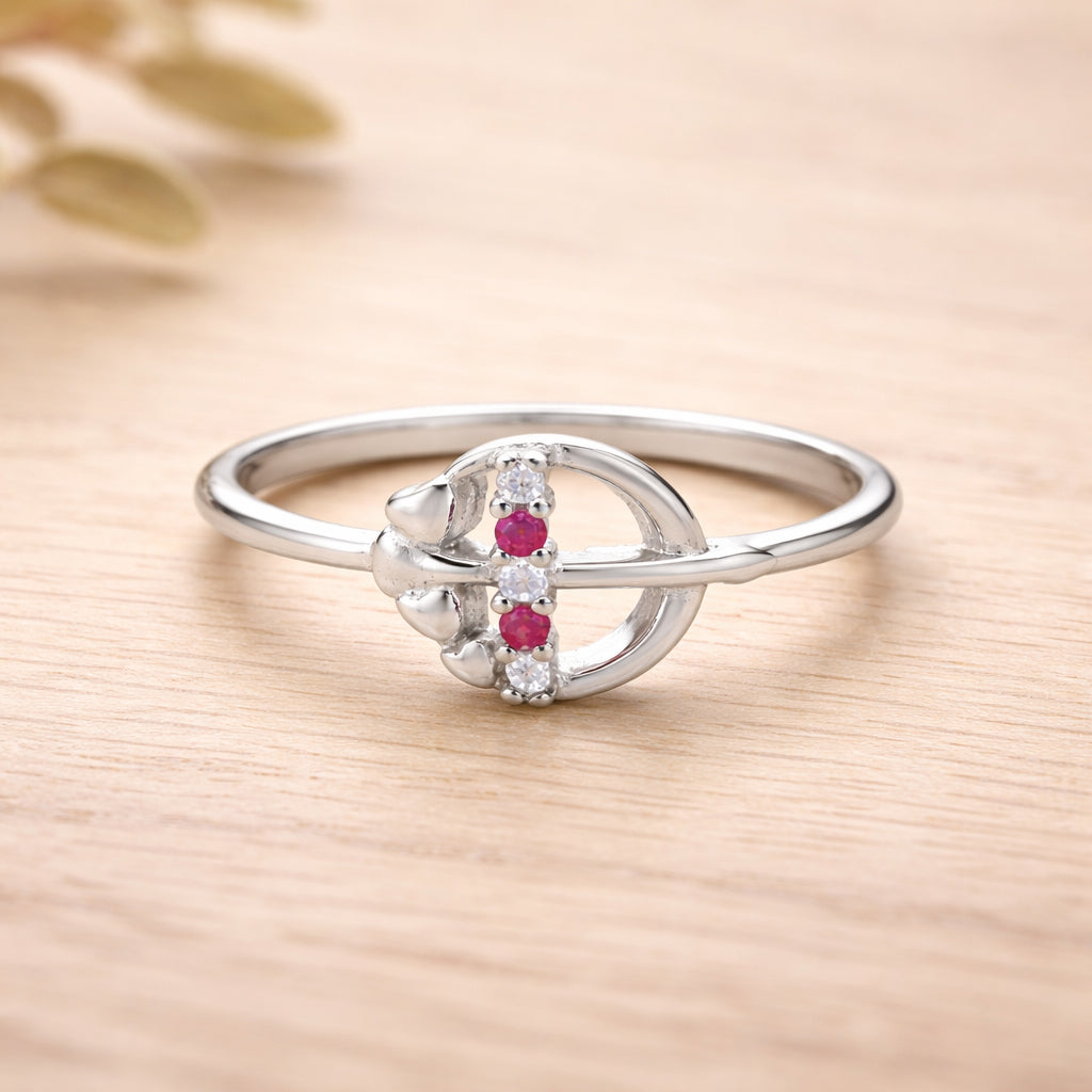 Vibrant Pink White Stone 925 Sterling Silver Circular Frame Ring for Women