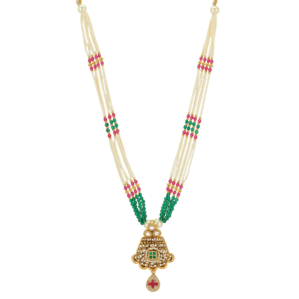 Vibrant Tri Colour Beads 925 Chic Centre Pendant Haram
