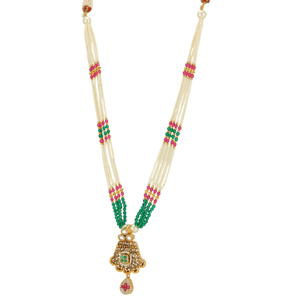 Vibrant Tri Colour Beads 925 Chic Centre Pendant Haram