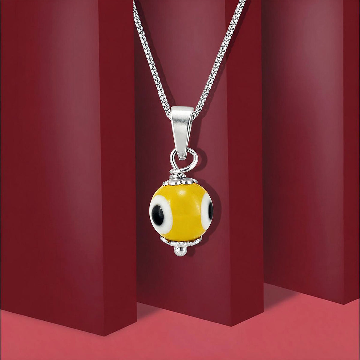 Vibrant Yellow Nazar Protection Sterling Silver Pendant