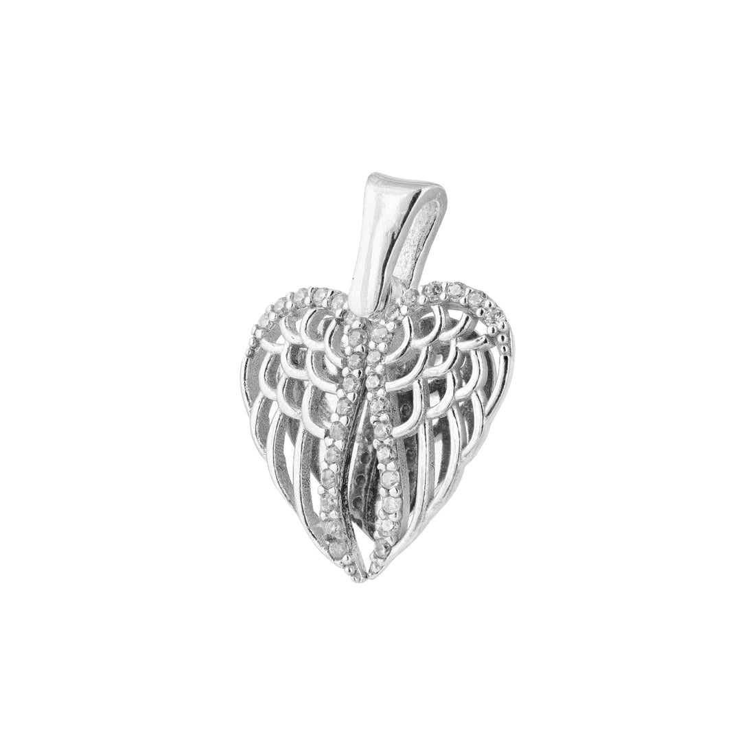 Vintage Feathered Angel Heart Charm 925 Sterling Silver Pendant for women
