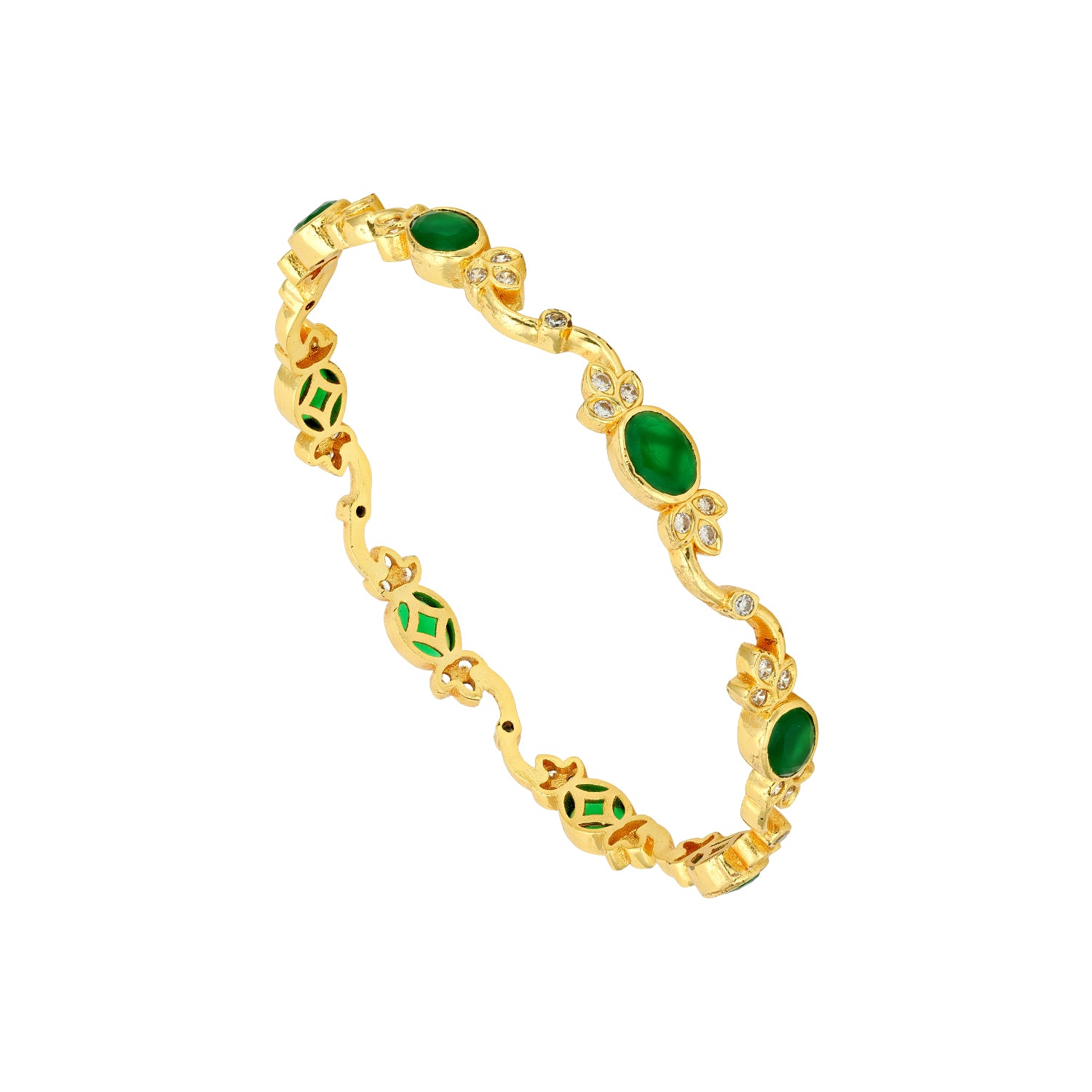 Vintage Gold Plated 925 Sterling Silver Green Stone Bangle for Women