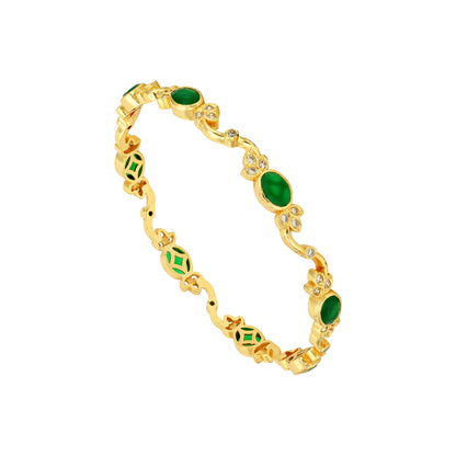 Vintage Gold Plated 925 Sterling Silver Green Stone Bangle for Women