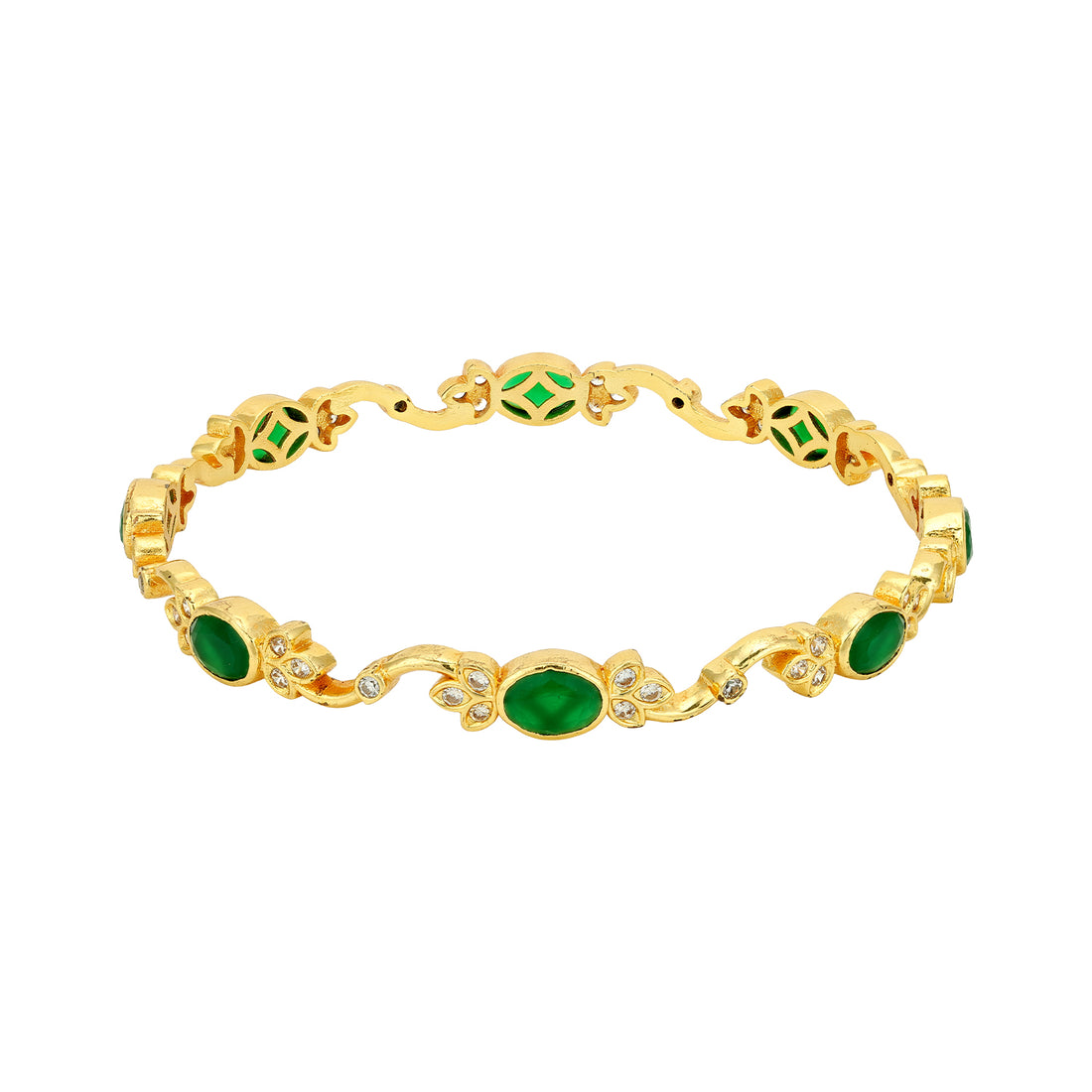 Vintage Gold Plated 925 Sterling Silver Green Stone Bangle for Women