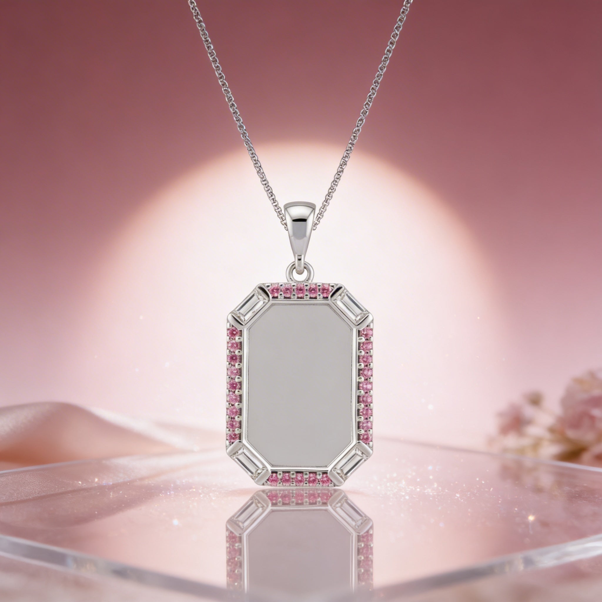 Vintage Octagon Halo 925 Sterling Silver Engraving Pendant for women